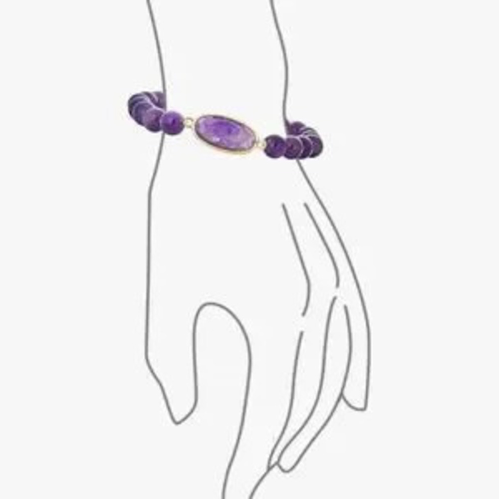 NEW?14k Gold Plated Faceted Large Gemstone Purple Amethyst Bracelet